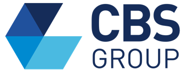 CBS Group logo with geometric hexagon design in shades of blue and dark blue text.